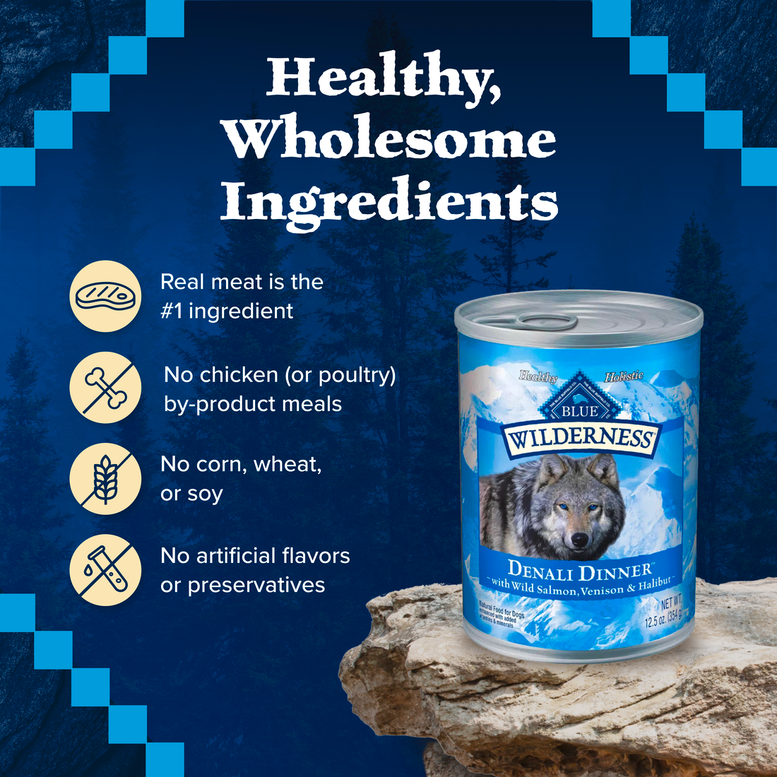 Blue Buffalo Wilderness Denali Dinner with Salmon, Venison & Halibut Canned Dog Food