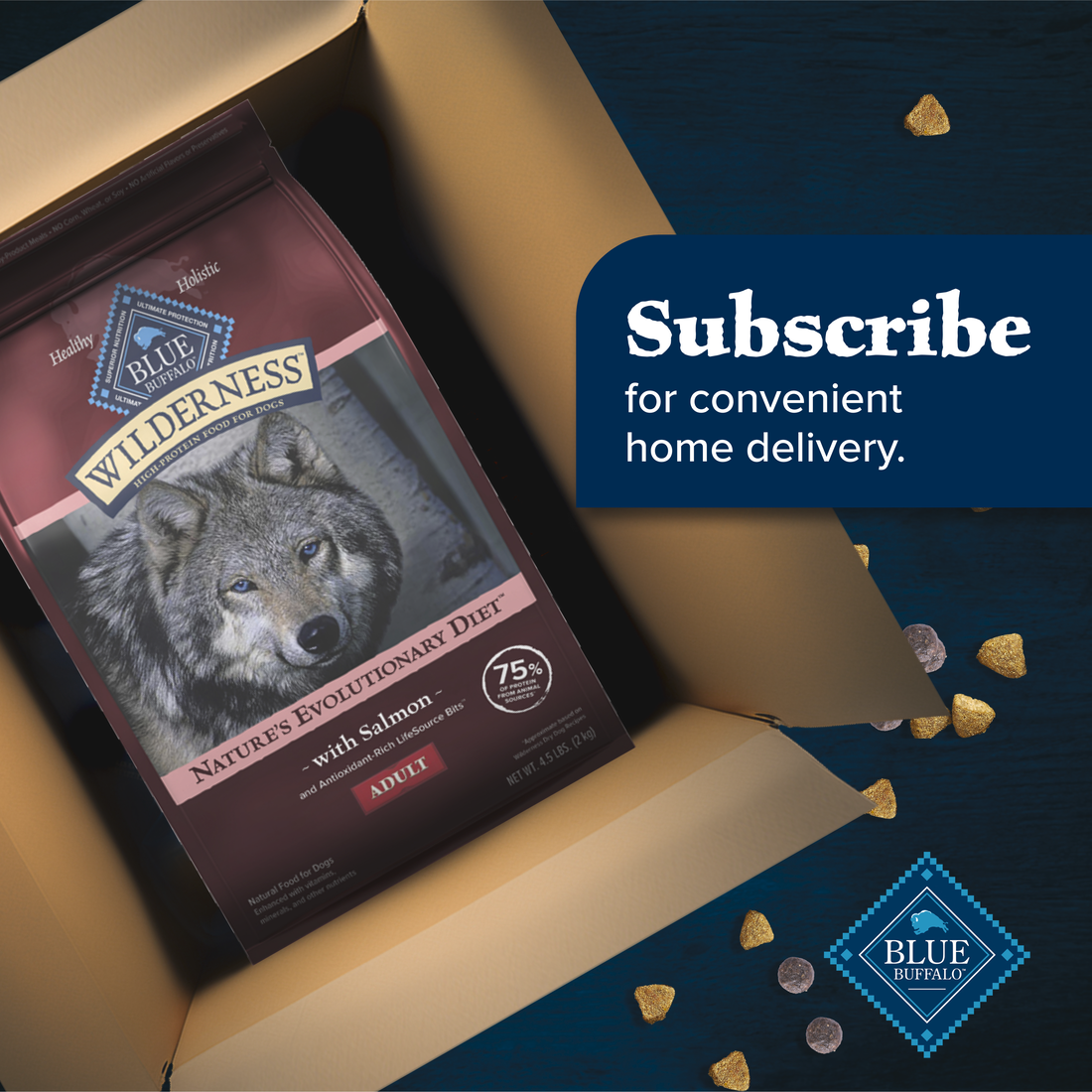 Blue Wilderness Salmon with Wholesome Grains recipe dry dog food