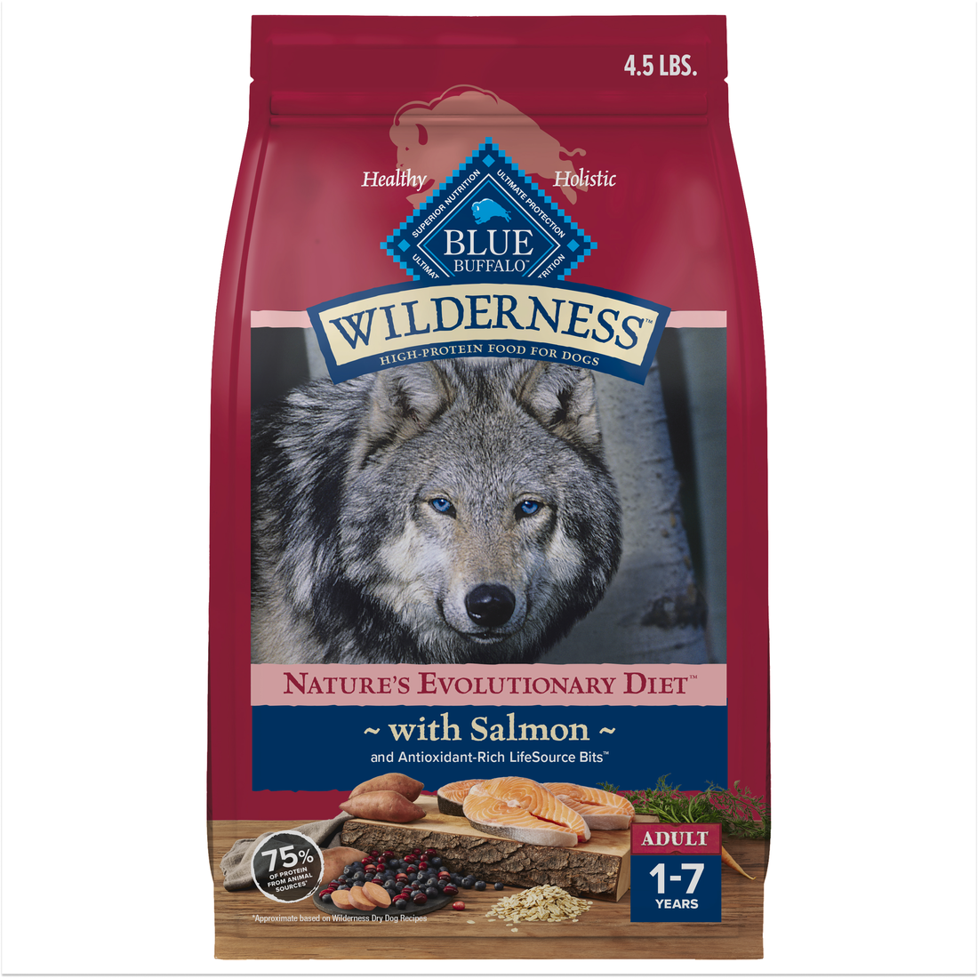 Blue Wilderness Salmon with Wholesome Grains recipe dry dog food