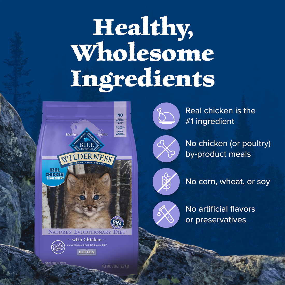 Blue Buffalo Wilderness Grain Free Chicken High Protein Recipe Dry Kitten Food