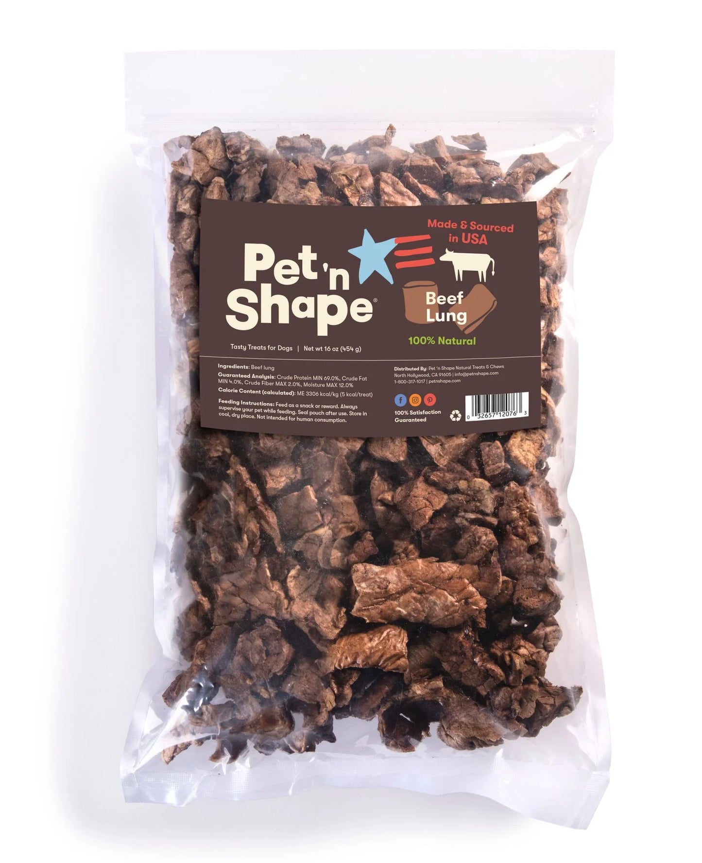 PET N SHAPE BEEF LUNG BITES 1LB