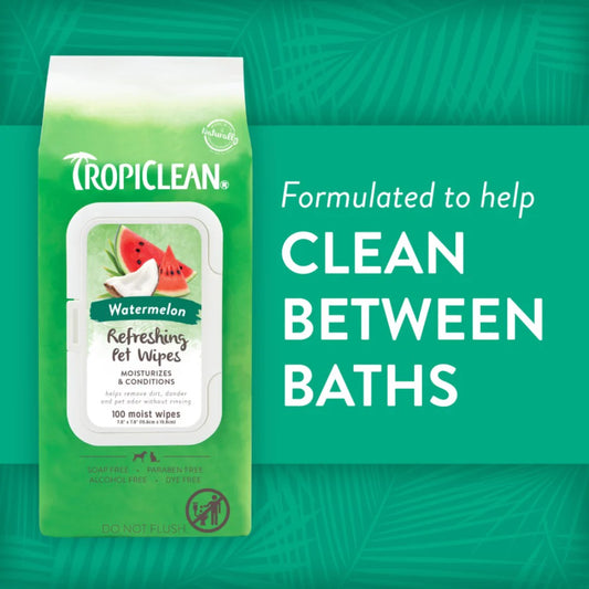 Tropiclean Watermelon Scented Refreshing 2 in 1 Pet Wipes 100ct.