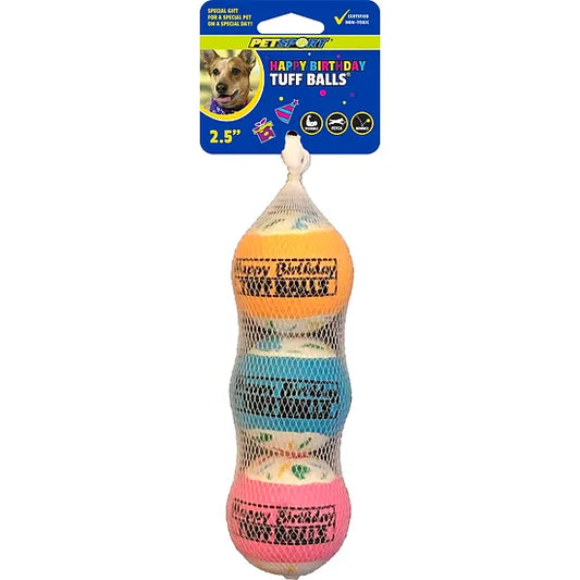 PETSPORT HAPPY BIRTHDAY BALLS 2.5" 3pk