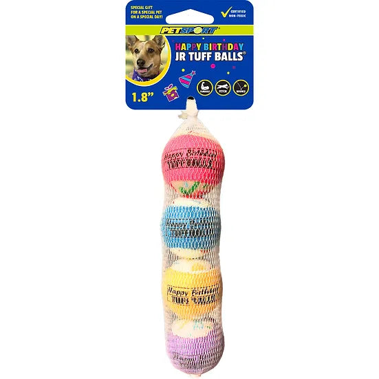 PETSPORT HAPPY BIRTHDAY BALLS 1.8" 4pk