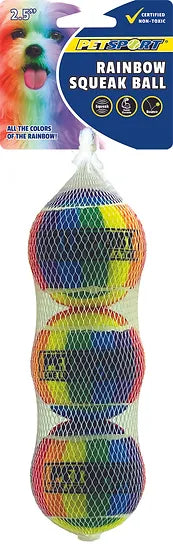 PETSPORT TUFF RAINBOW SQUEAK BALLS 2.5" 3-Pk