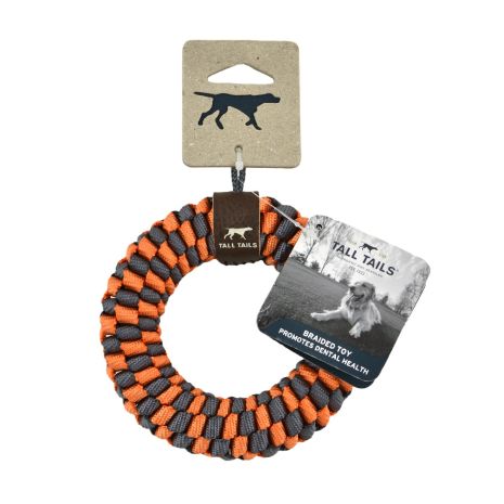 TALL TAILS BRAIDED RING ORANGE & CHARCOAL DOG TOY