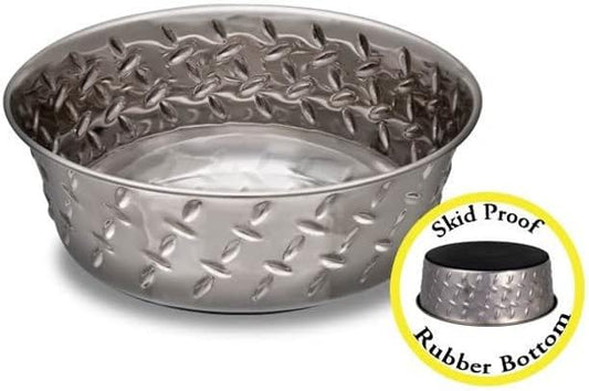 DIAMOND PLATED BOWL W RUBBER BOTTOM