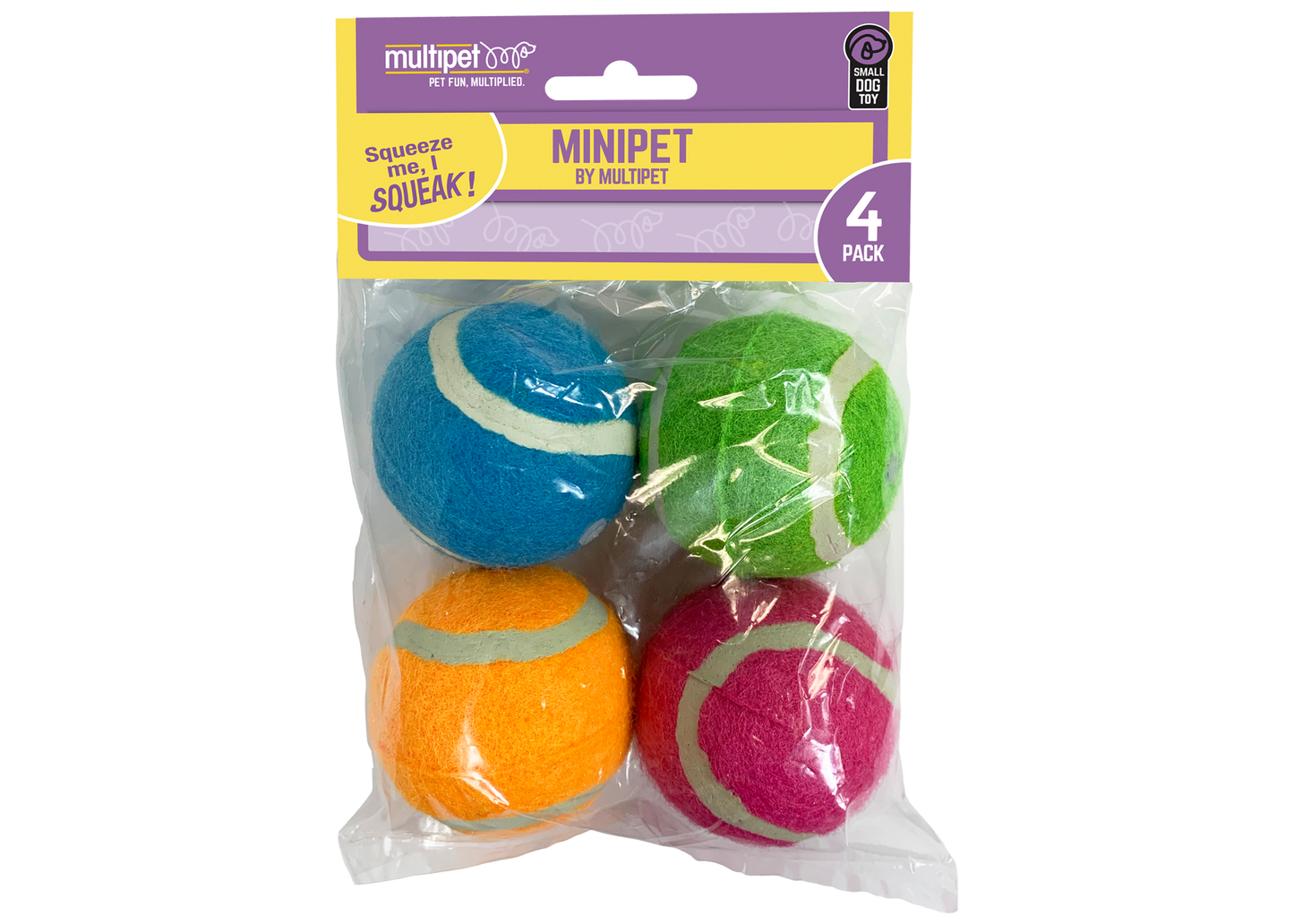 MULTIPET MINIPET SQUEAKY TENNIS BALLS 4PK