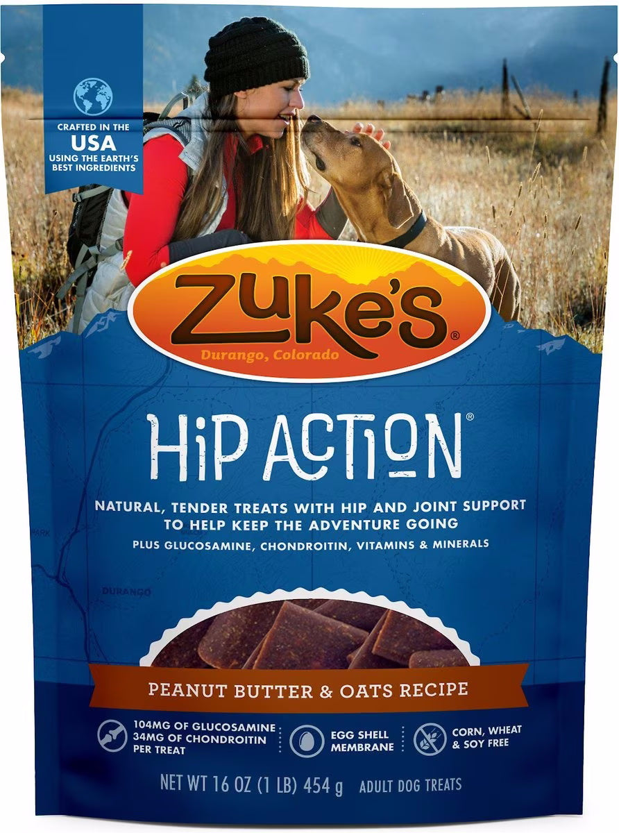 Zukes Hip Action Peanut Butter and Oats Dog Treats with Glucosamine and  Chondroitin