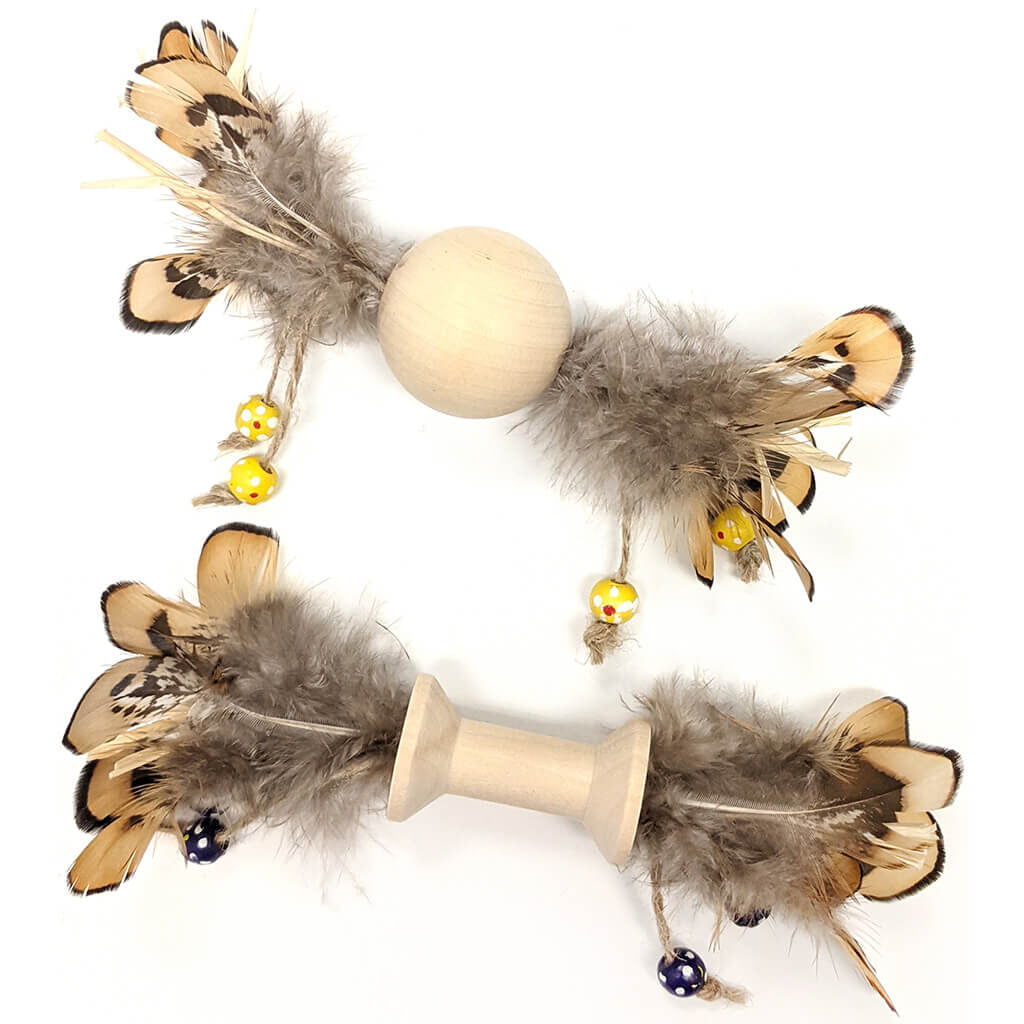 LOVE THE EARTH WOOD & FEATHER CAT TOY
