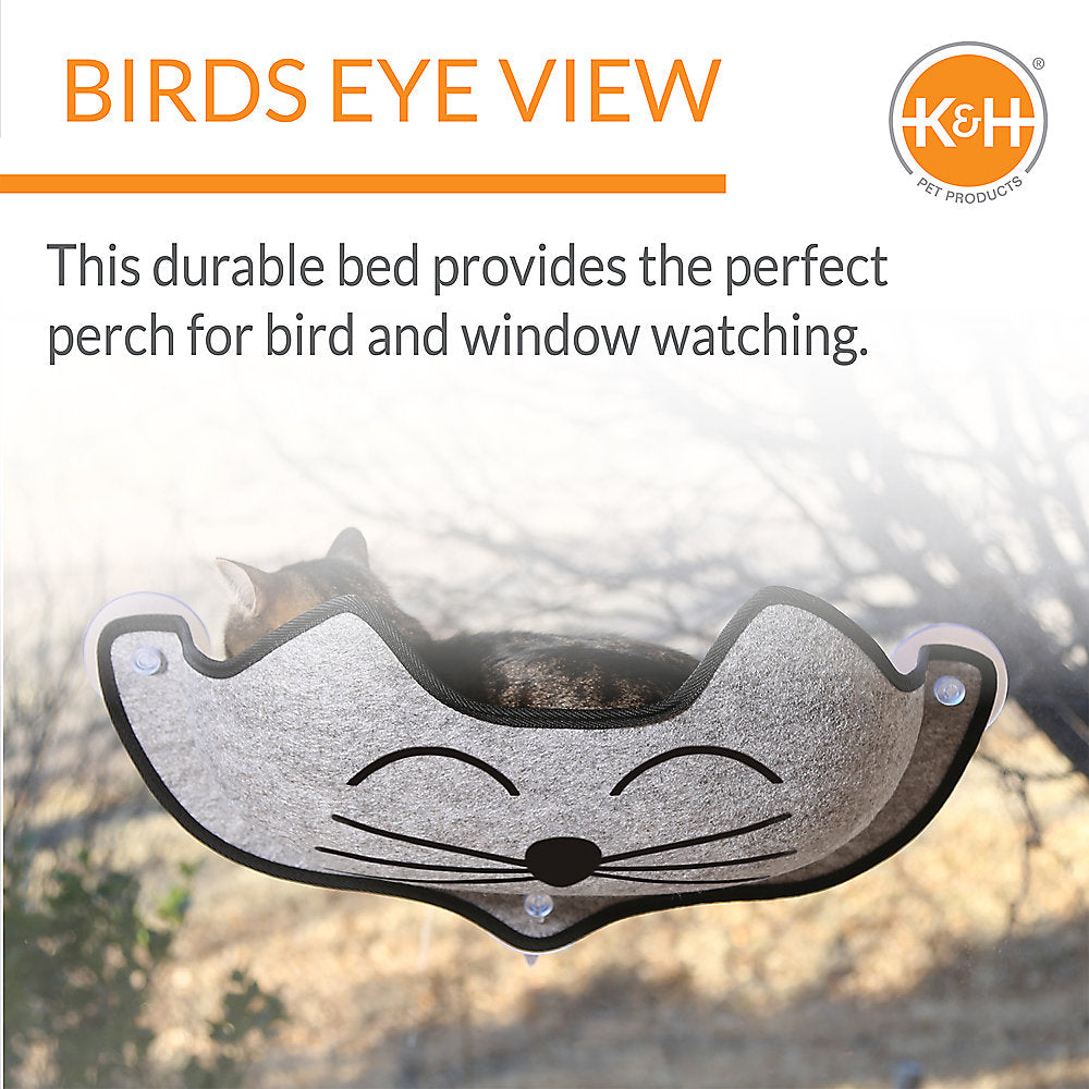 K&H KITTY SILL EZ WINDOW MOUNT GRAY WITH CAT FACE