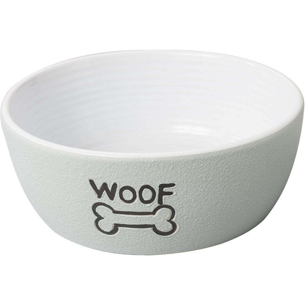 ETHICAL NANTUCKET WOOF DOG DISH GRAY 5-in