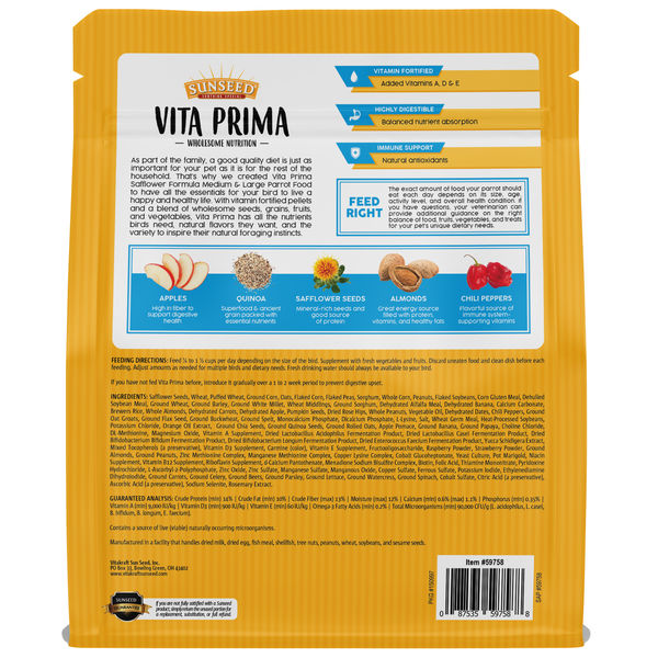 Sunseed Vita Prima Safflower Formula for Medium & Large Parrots