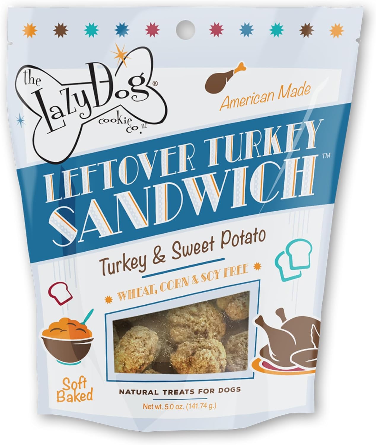 LAZYDOG LEFTOVER TURKEY SANDWICH TREAT 5oz (Turkey & Sweet Potato flavor)