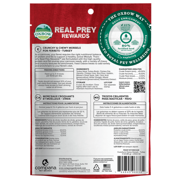 OXBOW FERRET REAL PREY REWARDS CRUNCHY & CHEWY MORSELS