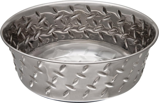 DIAMOND PLATED BOWL W RUBBER BOTTOM