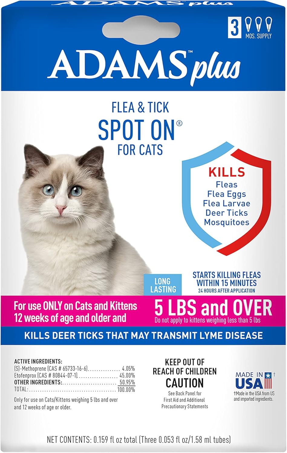 ADAMS PLUS Flea & Tick Spot On for Cats over 5lbs