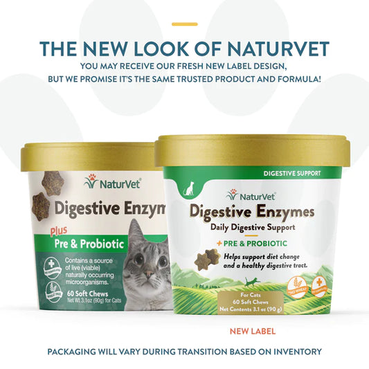 NaturVet Digestive Enzymes Plus Probiotics Cat Soft Chews, 60 count