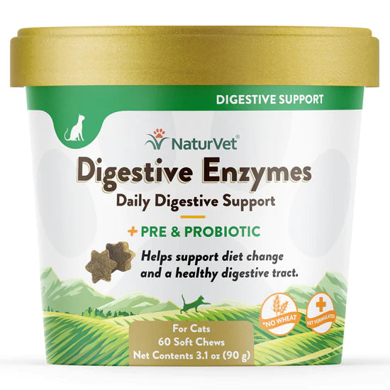 NaturVet Digestive Enzymes Plus Probiotics Cat Soft Chews, 60 count