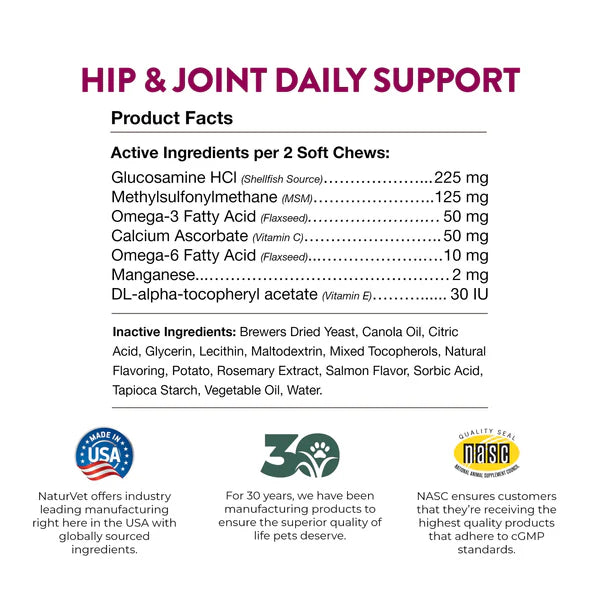 NATURVET HIP & JOINT 60ct CAT SOFT CHEWS