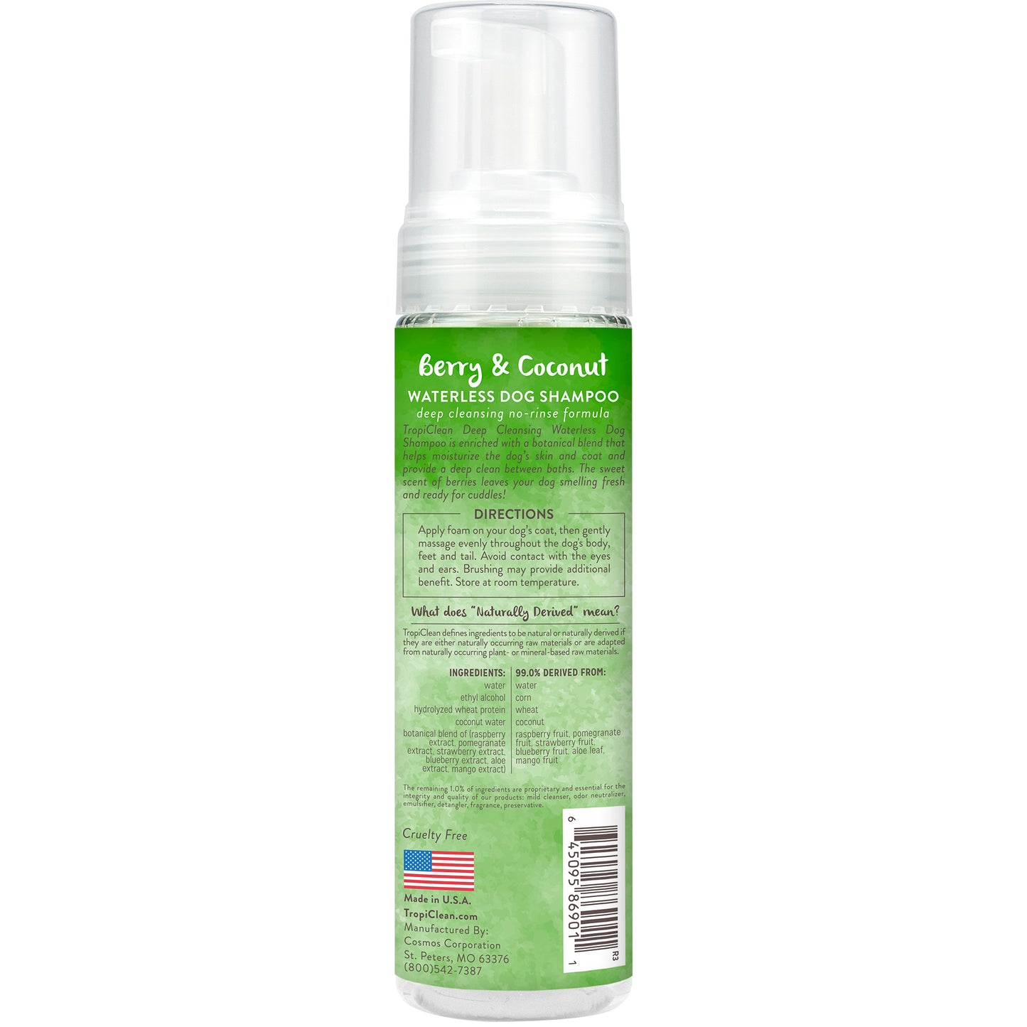 TROPICLEAN BERRY & COCONUT WATERLESS SHAMPOO DEEP CLEANSING 7 oz