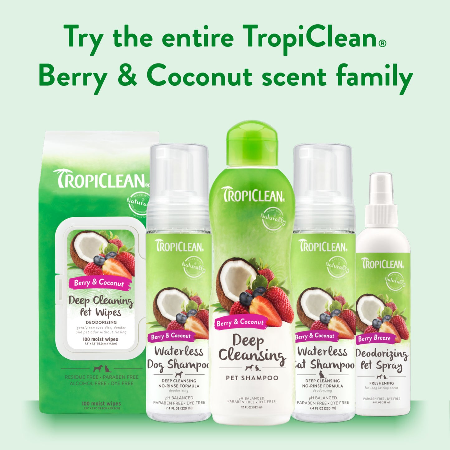 TROPICLEAN BERRY & COCONUT WATERLESS SHAMPOO DEEP CLEANSING 7 oz