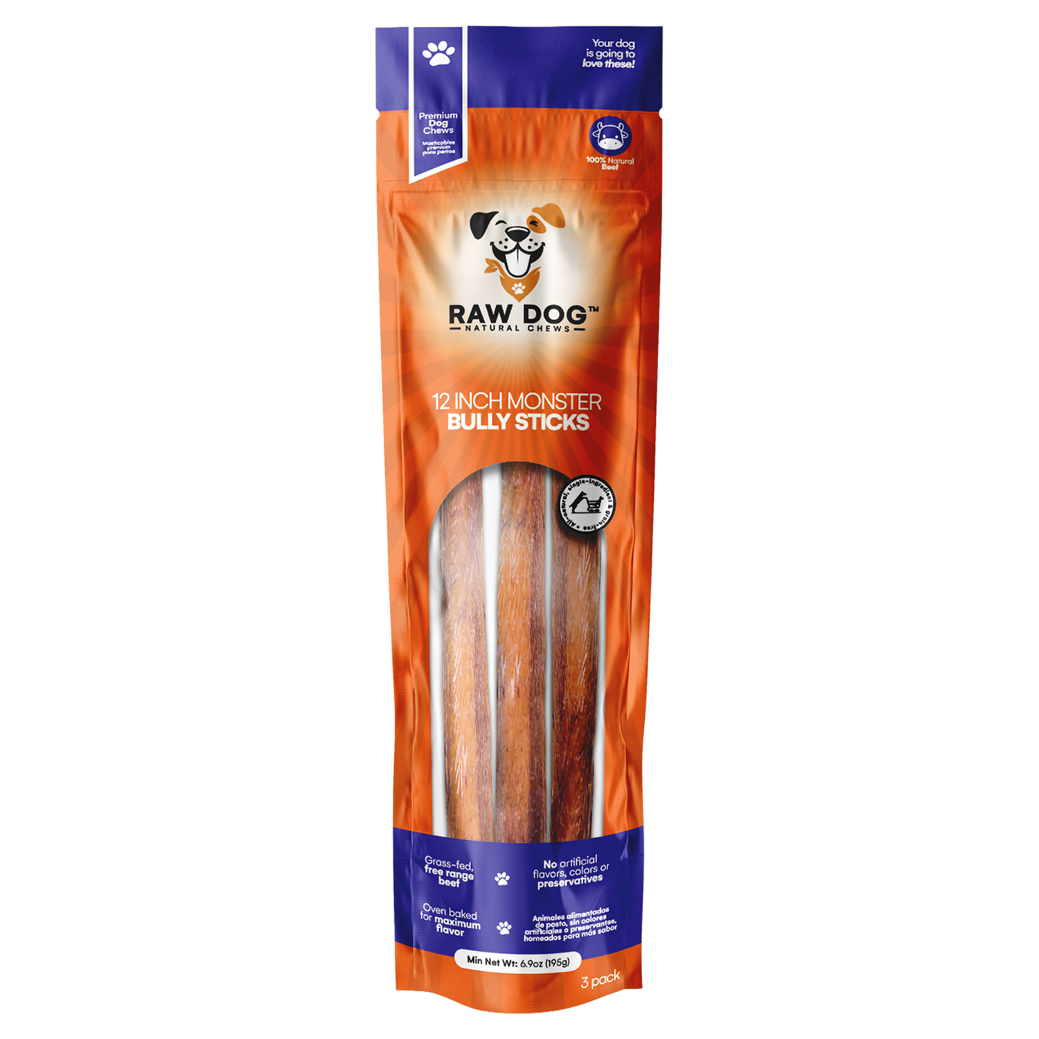 12" Monster Bully Stick (3 pack) - Raw Dog Chews