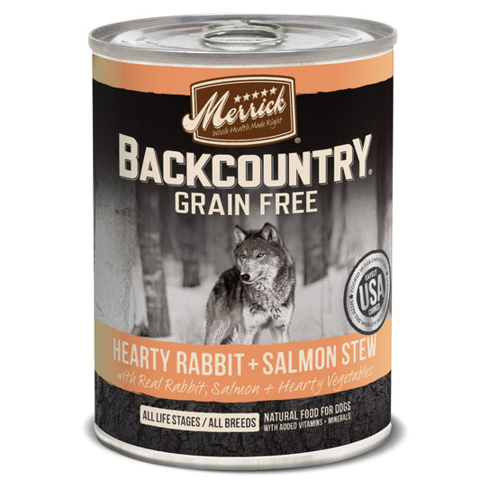Merrick Backcountry Grain Free Hearty Rabbit and Salmon Stew Canned Dog Food