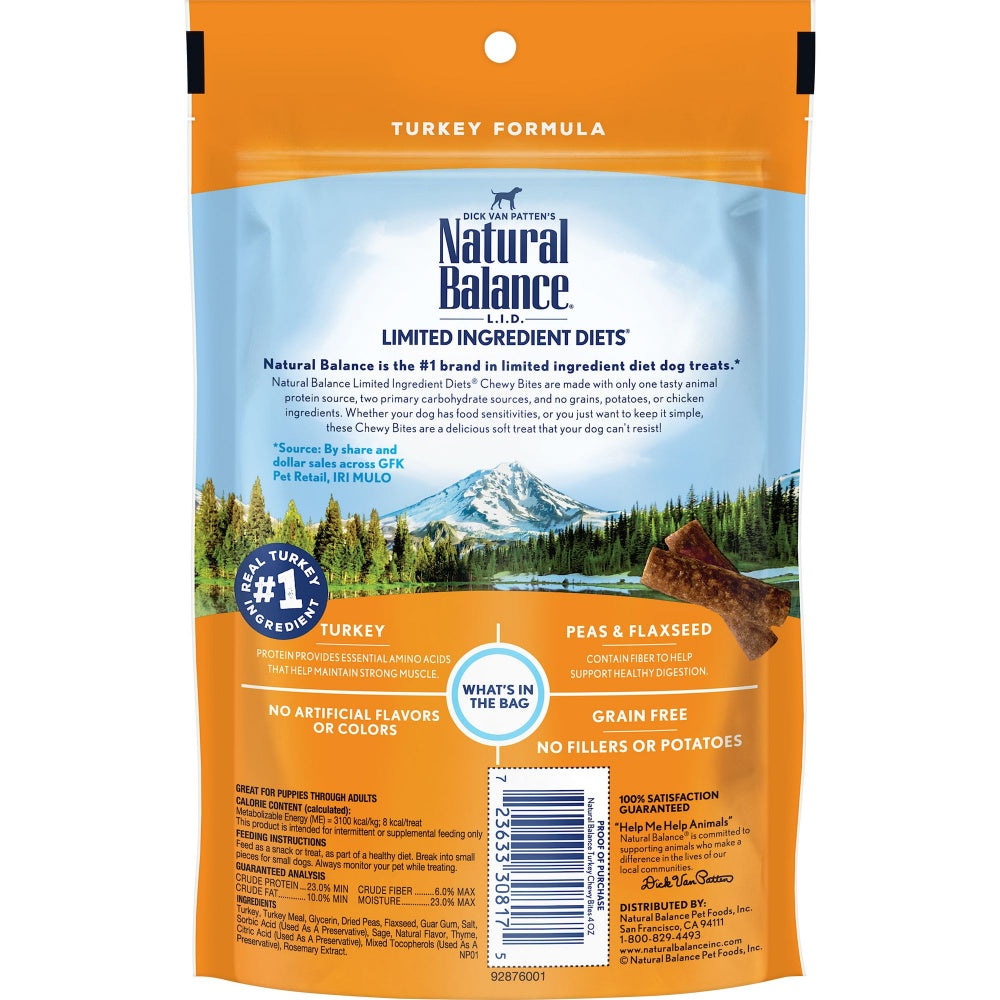 Natural Balance L.I.D. Limited Ingredient Diets Grain Free Chewy Bites Turkey Formula Dog Treats
