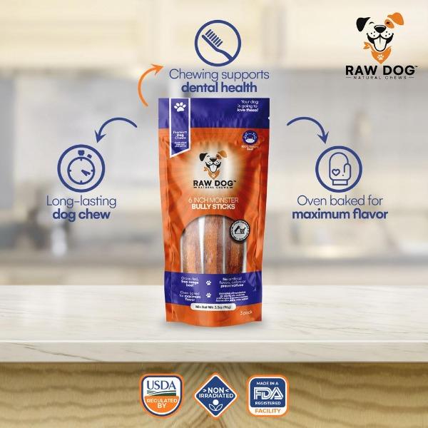 6" Monster Bully Stick (3 pack) - Infographic - Raw Dog Chews