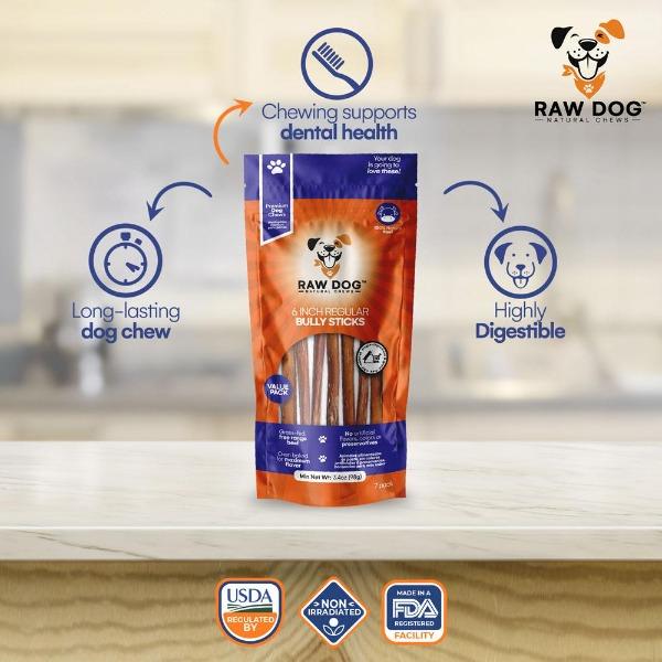 6" Regular Bully Stick (7 pack) - Infographic - Raw Dog Chews