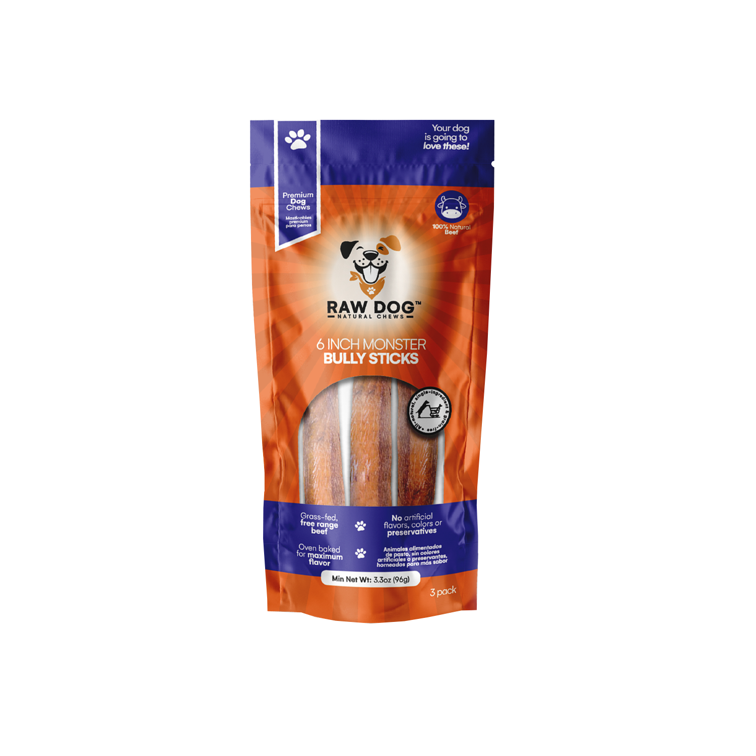 6" Monster Bully Stick (3 pack) - Raw Dog Chews