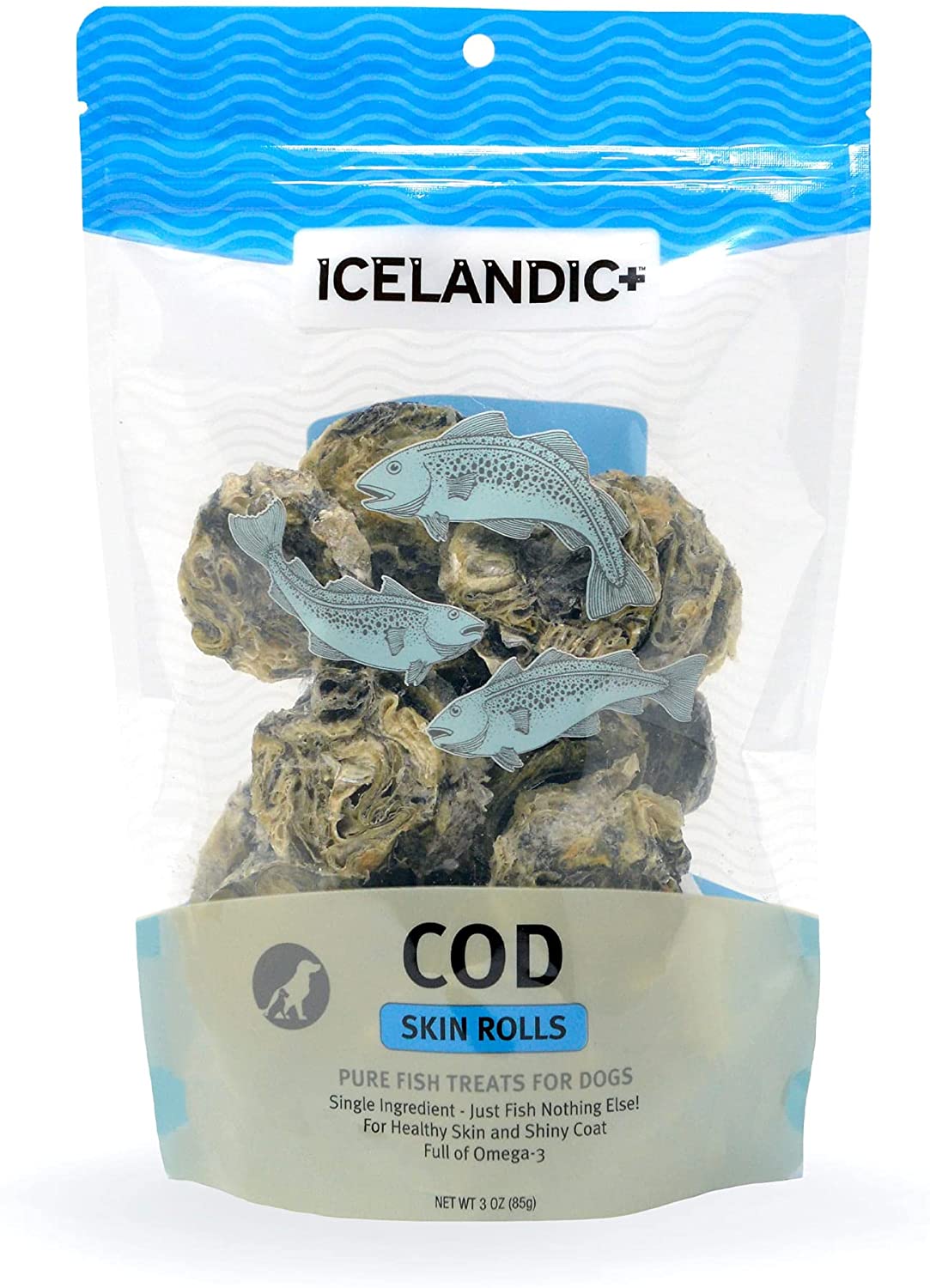 Icelandic+ All-Natural Dog Chew Treats Cod Skin Rolls