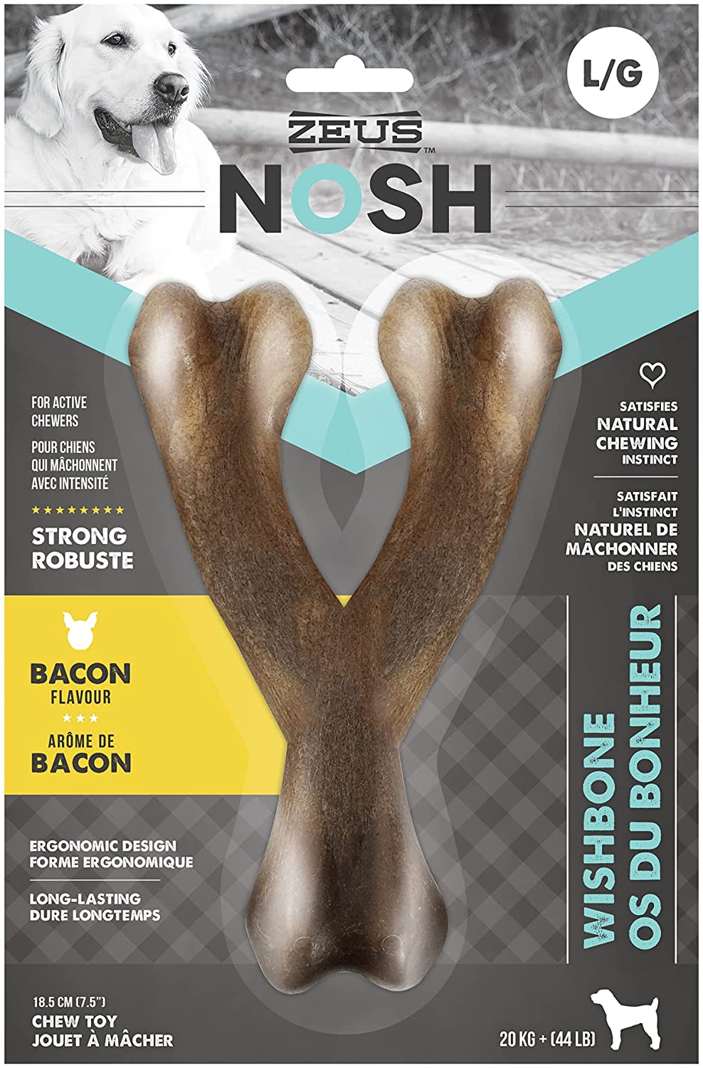 ZEUS Nosh Wishbone Dog Chew Bones Bacon Flavor