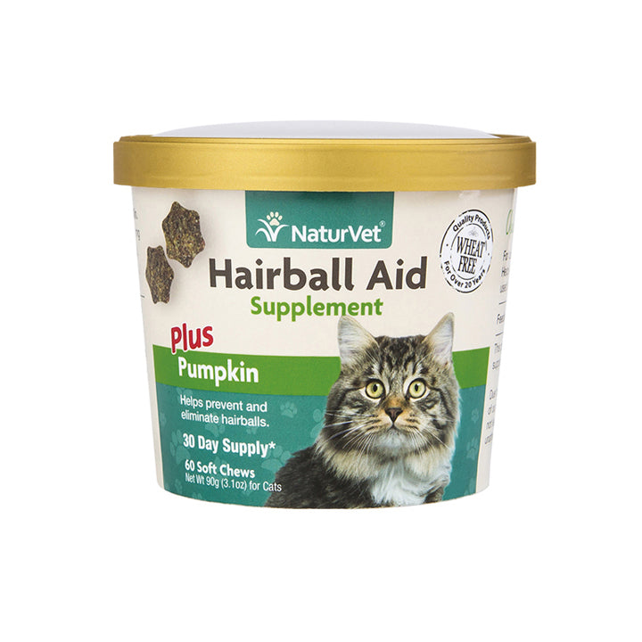 NaturVet Hairball Aid Supplement Plus Pumpkin Cat Soft Chews, 60 count