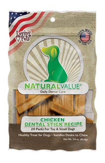 Loving Pets Natural Value Chicken Dental Sticks for Toy / Small (10 Pack)
