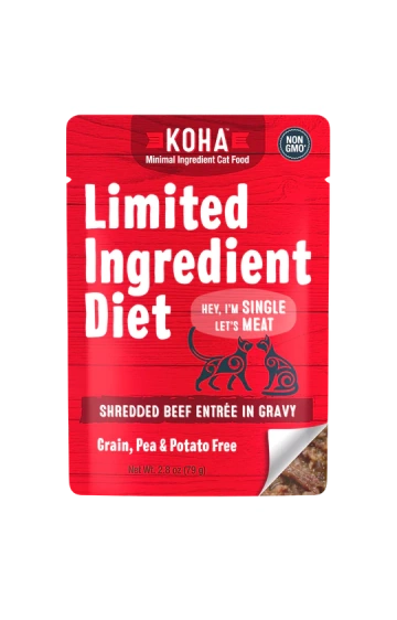 Koha Limited Ingredient Diet Shredded Beef Entrée in Gravy for Cats 2.8oz Pouch