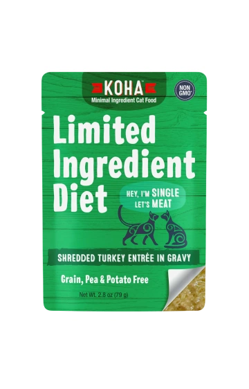 Koha Limited Ingredient Diet Shredded Turkey Entrée in Gravy for Cats 2.8oz Pouch