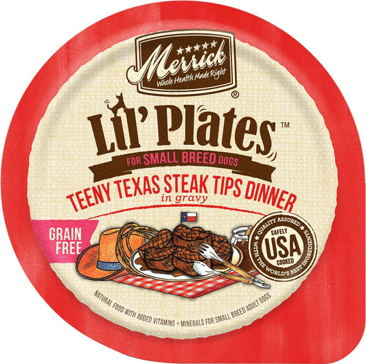 Merrick Lil' Plates Grain Free Teeny Texas Steak Tips Dinner Recipe Small Breed Wet Dog Food, 3.5 oz.