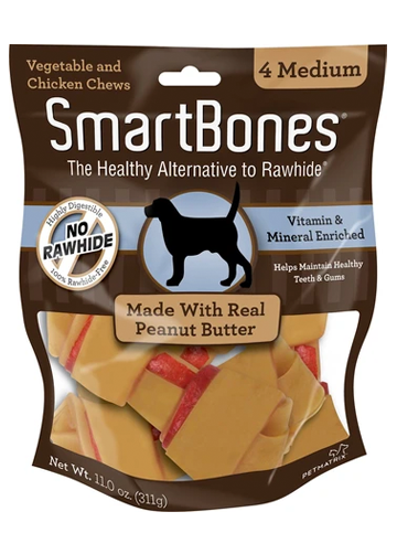 SmartBones Medium Peanut Butter Chew Bones Dog Treats, 4 pack