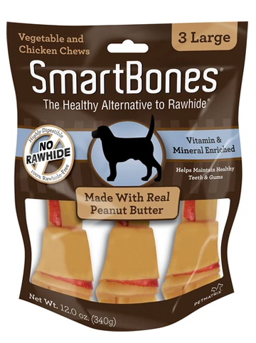 SmartBones Large Peanut Butter Chew Bones Dog Treats, 3 pack