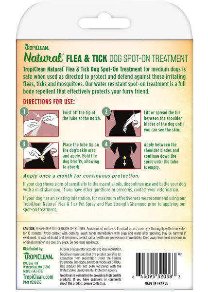 TropiClean Natural* Flea & Tick Spot-On Treatment for Medium Dogs 35 to 75 lbs.