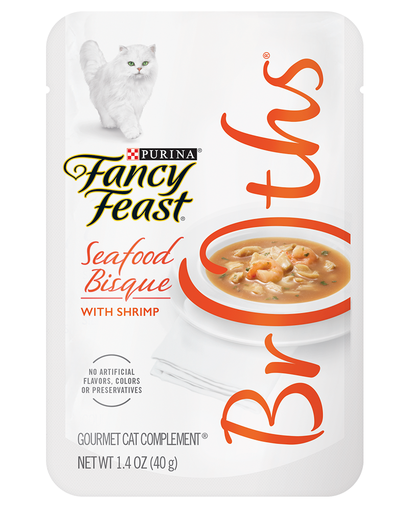 Fancy Feast Broths Wet Cat Food Complement Seafood Bisque with Real Shrimp