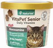 NaturVet VitaPet Senior Daily Vitamins Plus Glucosamine Cat Soft Chews, 60 count